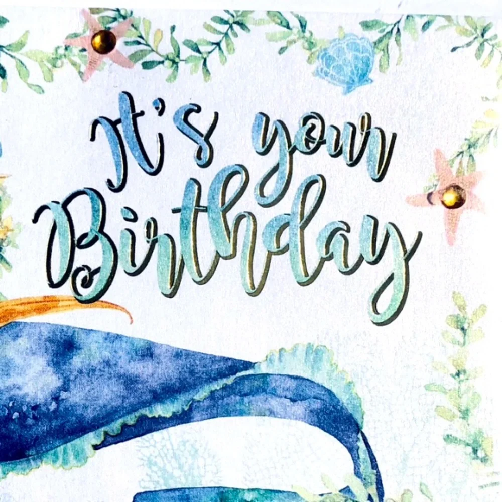 Punch Studio Single(1) 3D Embellished Birthday Mermaid Card Env+Seal 5x7 (62660)